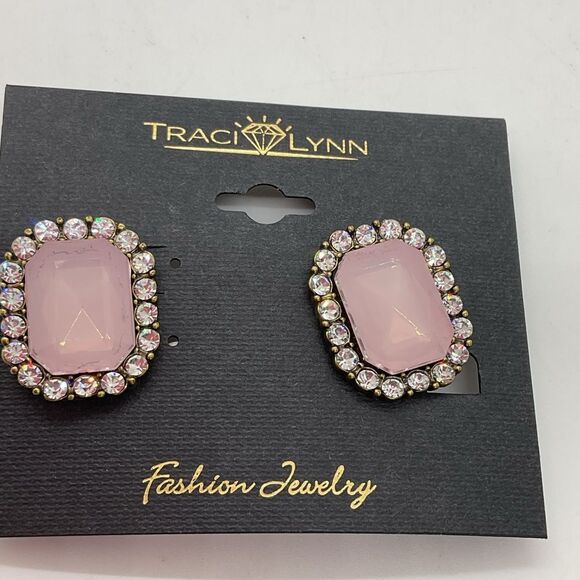 Traci Lynn Pink and Gold Statement Pierced Earrings - Picture 3 of 4